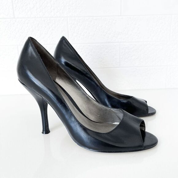 Nine West Womens Leather Peep Toe Stiletto Heel Slip-on Pumps Black Size 6M - Picture 1 of 9